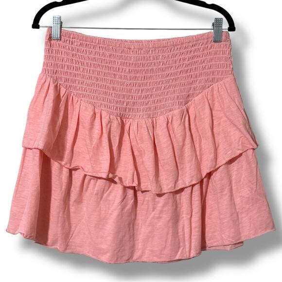 Simply Southern womens large high elastic waist tiered short skirt light orange - Picture 1 of 10